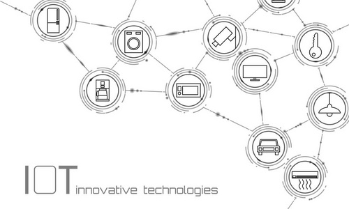 物联网图标创新技术理念。智慧城市无线通信网络家庭智能系统自动化行业4.0 现代艾电脑在线向量图