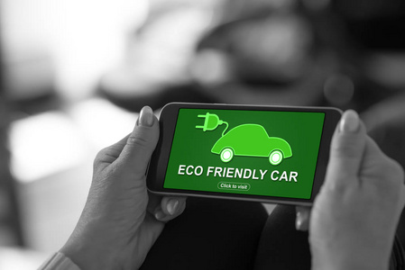 智能手机屏幕显示环保汽车概念
