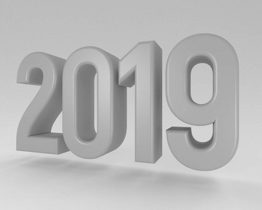 银2019年新年快乐背景。 3D渲染