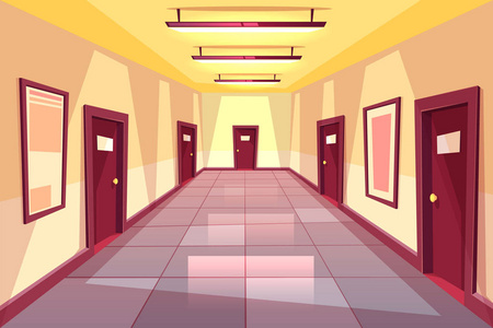 向量动画片走廊, 走廊与许多门照片