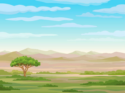 相思动画的非洲热带草原的装饰景观. 矢量图.照片