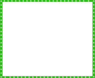 矢量绿色和白色矩形边框由动物爪印制成，分离在白色背景上。 复制空间模板，边框，相框，海报，横幅，猫，狗，爪子，步行道