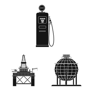 石油和天然气标志的孤立物体。 收集石油和汽油矢量图标的库存。