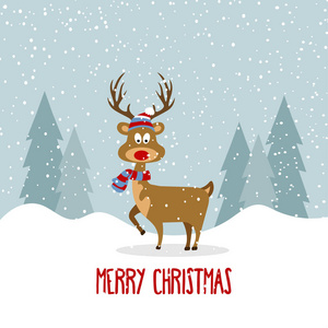美丽的平面设计圣诞卡与驯鹿。 圣诞海报。 向量