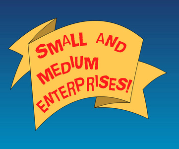 写写中小型企业的文本。概念意味着初创企业的 sim 成长新业务分析折叠3d 丝带实心彩色空白哈希照片庆祝