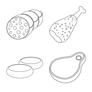 肉和火腿标志的向量例证。收集肉类和烹饪矢量图标的股票