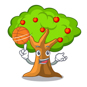 有篮球苹果园，有一篮子卡通矢量插图