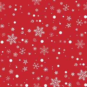 无缝圣诞红色背景与雪花。 徒手绘图。 你可以用任何颜色重新油漆。 矢量。 用于印刷包装纺织背景网站等。