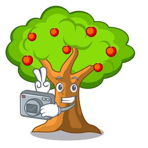 摄影师苹果树枝上的人物矢量插图