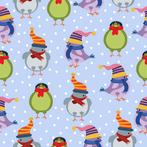 圣诞无缝图案与鸟类。 圣诞节背景