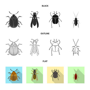 昆虫和苍蝇图标的矢量例证。网络昆虫和元素股票符号集