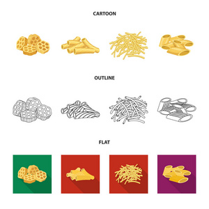 面食和碳水化合物图标的孤立对象。收集面食和通心粉矢量图标的股票