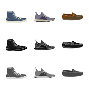 鞋和鞋类徽标的矢量设计。鞋和足库存向量例证的收集