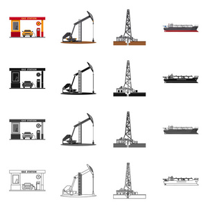石油和天然气的孤立对象图标。网上石油和汽油股票符号集