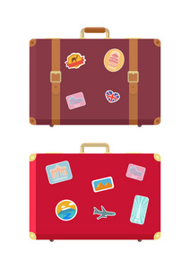行李旅行袋和贴纸套装矢量
