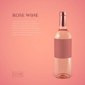 在粉红色背景的照片式玫瑰酒瓶