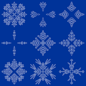 收集艺术的冰冷抽象水晶雪花孤立在背景上，如冬季12月装饰