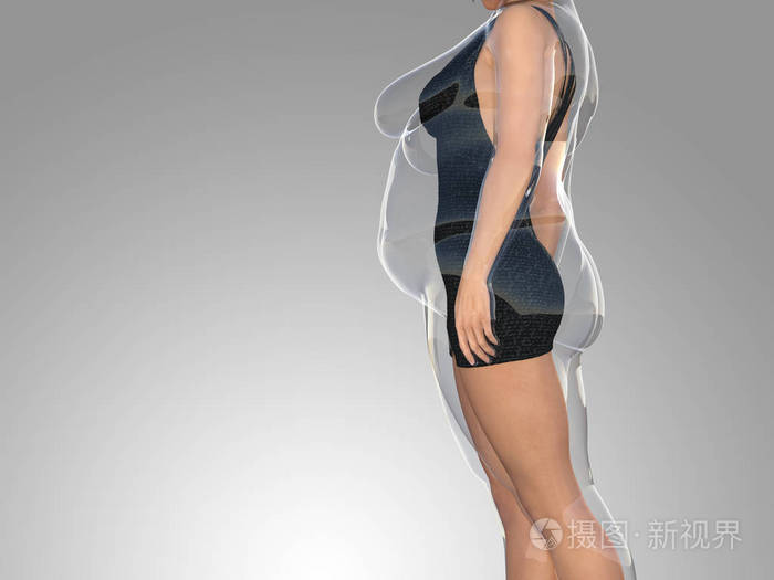 概念脂肪超重肥胖女性与苗条健康身体减肥或节食与肌肉瘦年轻女性灰色