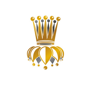 皇家皇冠矢量插图。 纹章复古标志。 在白色背景上分离的复古标志型。