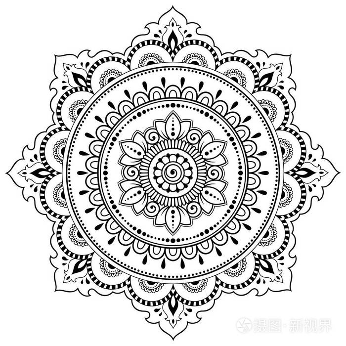 曼陀罗形状的圆形图案 花为指甲花 凤仙花 纹身 装饰 东方民族风格的装饰品 为书页着色 插画 正版商用图片159squ 摄图新视界 曼陀罗形状的圆形图案 花为指甲花 凤仙花 纹身 装饰 东方民族风格的装饰品 为书页着色 插画 正版商用图片159squ 摄图新视界