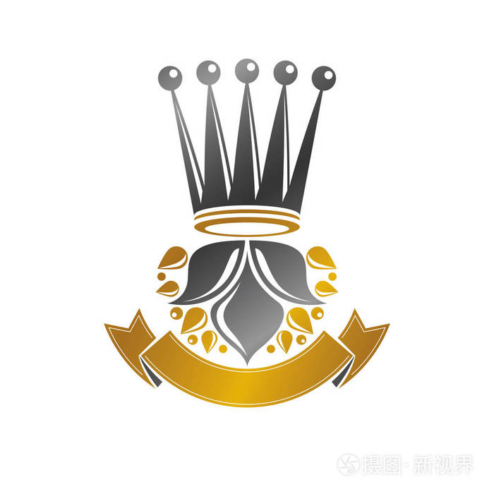 皇家皇冠徽章. 纹章矢量设计元素. 复古风格标签纹章标志.