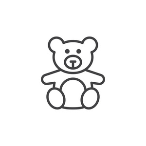 软玩具,泰迪熊线图标,轮廓矢量标志,线性象形隔离在白色上.