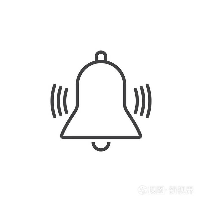 敲响钟线图标,警报轮廓矢量标志插图,线性象形文字隔离在白色上插画-
