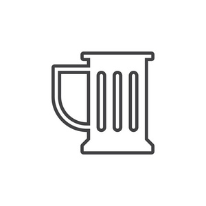 啤酒杯线图标，酒吧轮廓矢量标志插图，线性象形文字隔离在白色