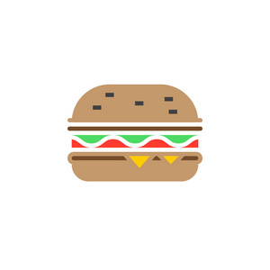 快餐符号。汉堡图标矢量，汉堡实体标志，白色上隔离的彩色象形文字，标志插图