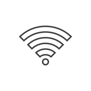 WiFi信号线图标，无线网络轮廓矢量标志插图，线性象形文字隔离在白色上