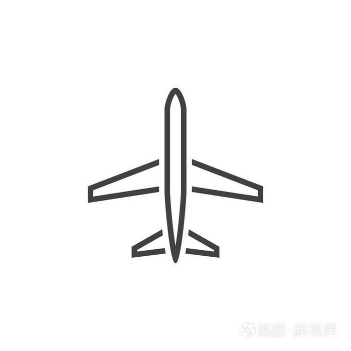 轮廓飞机矢量标志,线性飞机象形文字隔离在白色,像素完美插图插画