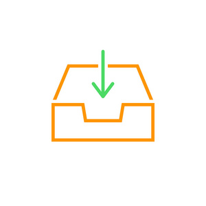 收件箱线图标，方框和箭头轮廓矢量标志插图，线性象形文字隔离在白色上