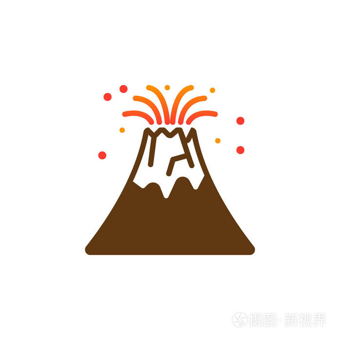 火山喷发图标矢量填充平面标志固体彩色象形文字隔离在白色上标志插图