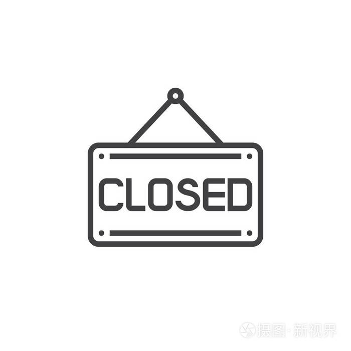 封闭标志门板线图标,轮廓矢量符号,线形象形图隔离在白色上.标志插图