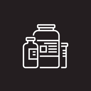 营养补充线图标,轮廓矢量符号,线性象形文字隔离在黑色.标志插图照片