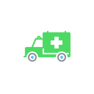 救护车标志。医疗车辆图标矢量，实体标志插图，彩色象形文字隔离在白色