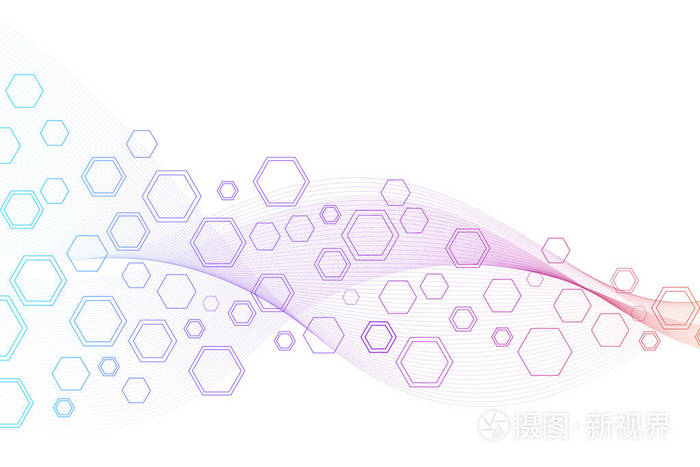 抽象六角形背景与波浪.六角形分子结构.科学风格的未来主义技术背景.