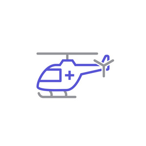 空中救护标志。 直升机线路图标轮廓矢量标志插图线性彩色象形文字隔离白色