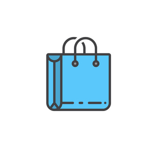 购物袋行图标填充轮廓矢量标志线性彩色象形文字隔离在白色上。 标志插图