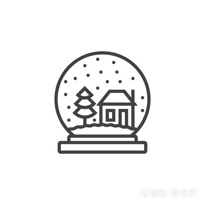 雪球线图标轮廓矢量符号线性象形文字隔离在白色上标志插图