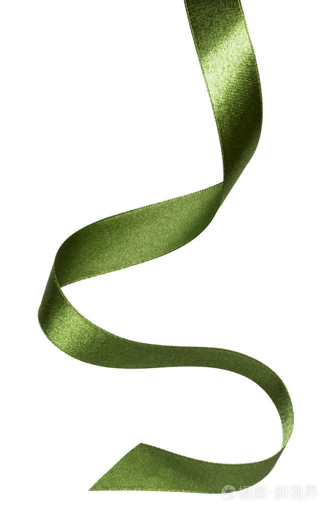 闪亮的缎带绿色隔离在白色背景上关闭装饰设计用丝带图像