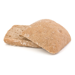 白色背景下分离的切亚巴塔面包切片