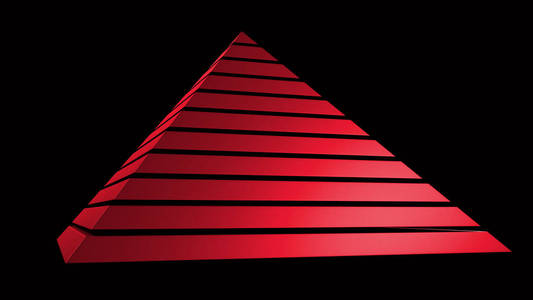 红色金字塔孤立在黑色上. 3d渲染照片