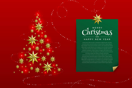 圣诞背景与边界由剪裁的金箔星星和银色雪花。 别致的圣诞贺卡和新年快乐设计。 矢量说明。