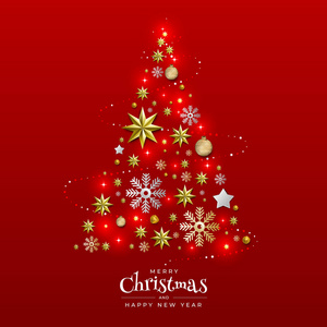 圣诞节背景与边界由切割金箔星和银雪球。圣诞贺卡及新年快乐设计。矢量图。