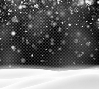 冬季景观和雪的海报，在透明的背景下，季节性圣诞节和新年设计矢量插图