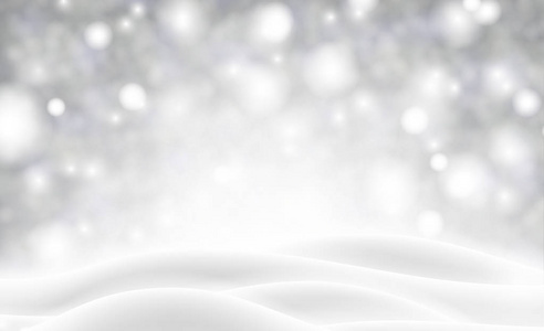 灰色闪亮模糊的海报，带有冬季景观和季节性圣诞节和新年装饰的雪，矢量插图