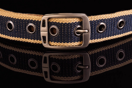 s blue weaving belt with leather insert with silver matted metal