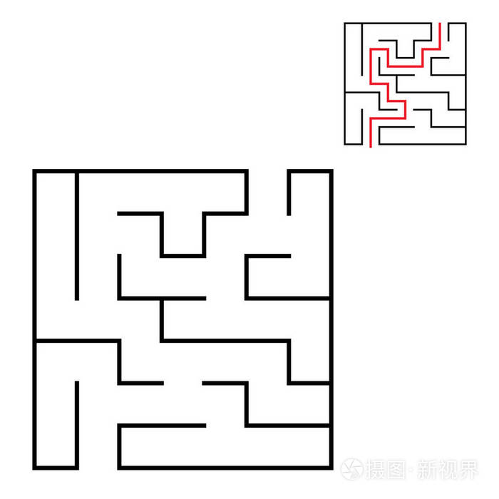 迷宫难题. 在白色背景上隔离的平面矢量插图. 回答