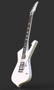 白色时尚电吉他在黑色背景。3d 渲染